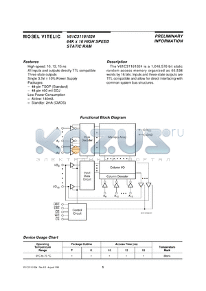 V61C31161024-10T datasheet - 64K x 16 high speed static RAM