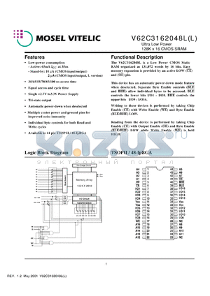 V62C3162048LL-35B datasheet - Ultra low power 128K x 16 CMOS static RAM