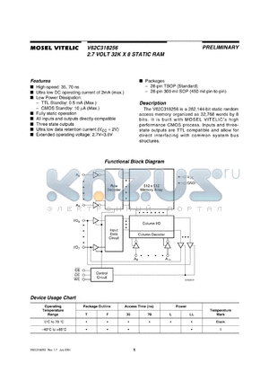 V62C318256L-70T datasheet - 2.7K 32K x 8 static RAM