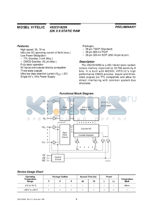 V62C518256L-35PI datasheet - 32K x 8 static RAM