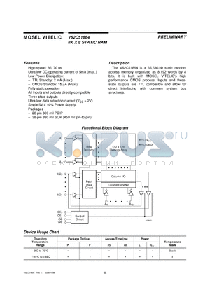 V62C51864LL-70F datasheet - 8K x 8 static RAM