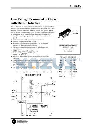 SL1062AN datasheet - Low voltage transmission circuit with dialler interface.