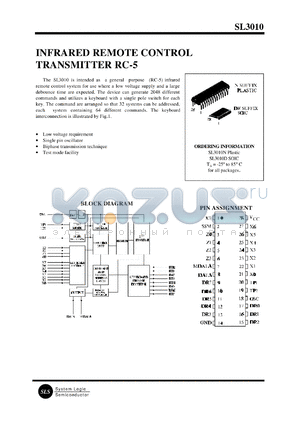 SL3010D datasheet - Infrared remote control transmitter RC-5.