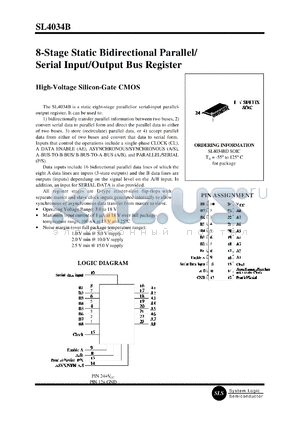 SL4034BN datasheet - 8-stage static bidirectional parallel/serial input/output bus register. High-voltage silicon-gate CMOS.