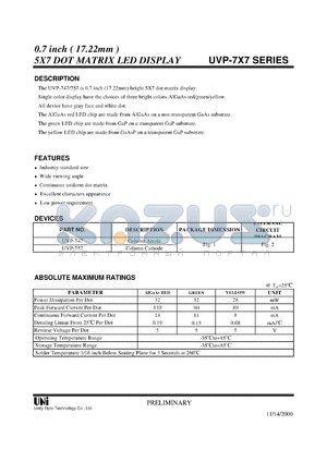 UVP-757C datasheet - 5 x 7 DOT matrix LED display