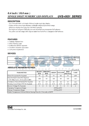 UVS-4310G datasheet - Single digit numeric LED display