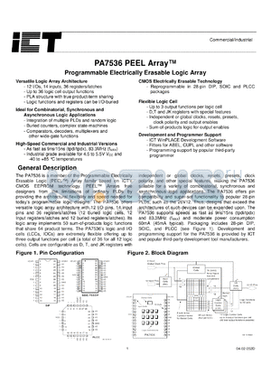 PA7536TI-15 datasheet - 15ns programmable electrically erasable logic array
