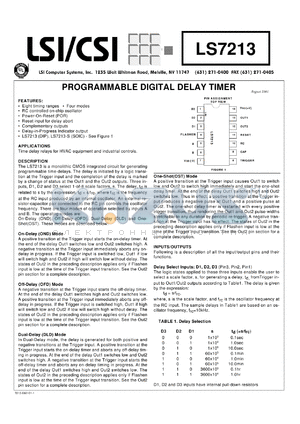 LS7213-S datasheet - Programmable digital delay timer