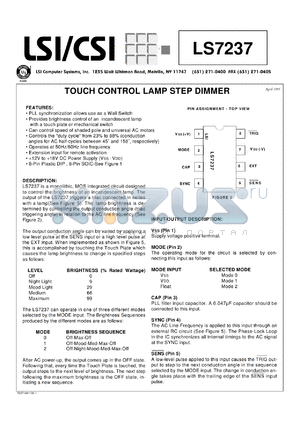 LS7237-S datasheet - Touch control lamp step dimmer