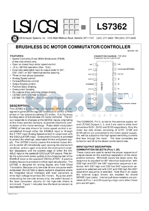 LS7362-TS datasheet - Brushless DC motor commutator/controller