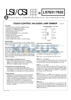 LS7631-S datasheet - Touch control halogen lamp dimmer