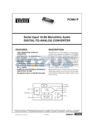 PCM61P-J datasheet - Serial input 18-Bit monolithic audio digital-to-analog converter