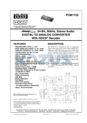 PCM1732U datasheet - 24-bit, 96kHz, stereo audio digital-to-analog converter