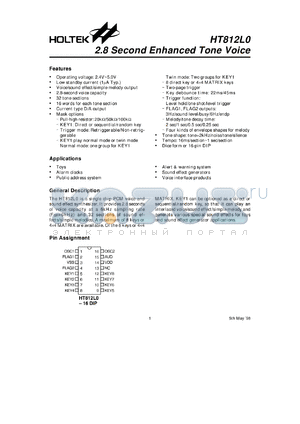 HT812L0 datasheet - 2.8 second enhanced tone voice