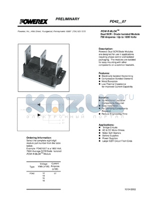 PD420607 datasheet - 600V, 700A general purpose scr/diode module diode