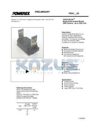 PS411025 datasheet - 1000V, 2500A general purpose single diode