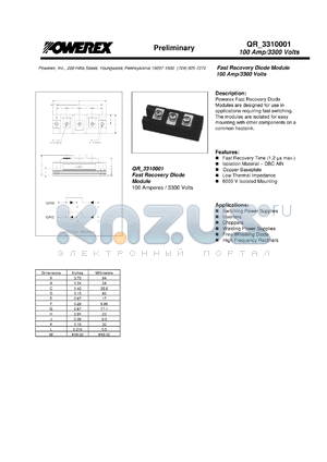 QRD3310001 datasheet - 3300V, 100A fast recovery dual diode
