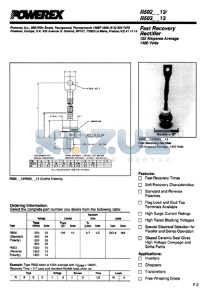 R5021613FSWA datasheet - 1600V, 125A fast recovery single diode