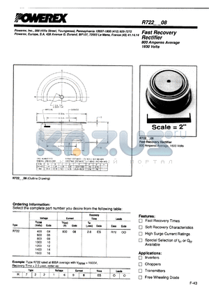 R7221608AS datasheet - 1600V, 800A fast recovery single diode