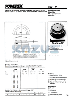 R7222207CS datasheet - 2200V, 700A fast recovery single diode