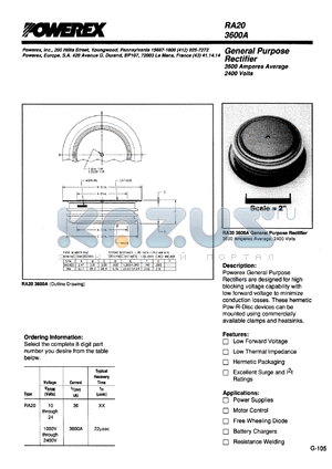 RA201636 datasheet - 1600V, 3600A general purpose single diode