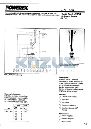 C180CX500 datasheet - 300V, 190A phase control single thyristor