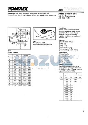 C431PN1 datasheet - 1800V, 600A phase control single thyristor