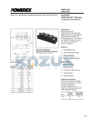 CM4316A2 datasheet - 1600V, 25A phase control dual scr thyristor