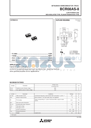 BCR08AS-8L datasheet - 400V, 0.8A triac