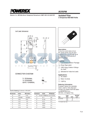 BCR5PM-8L datasheet - 400V, 5A triac