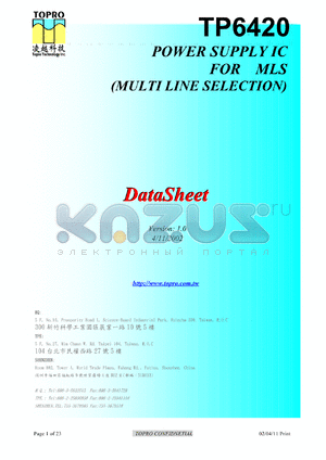 TP6420 datasheet - Power supply IC for MLS (multiline selection).