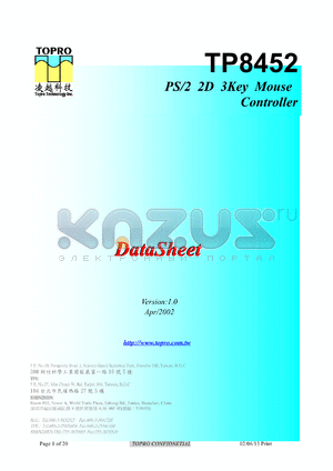 TP8452AP datasheet - PS/2 2D 3key mouse controller.