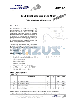 CHM1291-99F/00 datasheet - 25-32GHz single side band mixer.