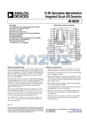 ADADC80-Z-12 datasheet - 12-Bit successive-approximation integrated circuit A/D converter