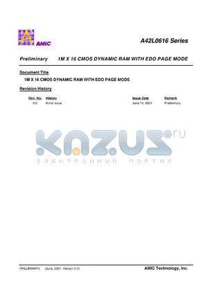 A42L0616S-50L datasheet - 50ns 1M x 16bit CMOS dynamic ram with EDO page mode