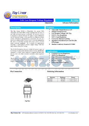 B1084T-ADJ datasheet - Adjustable 5.0A low dropout voltage regulator