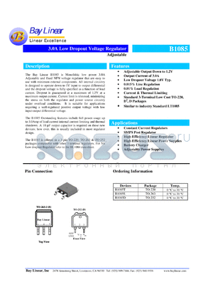 B1085D-ADJ datasheet - Adjustable 3.0A low dropout voltage regulator