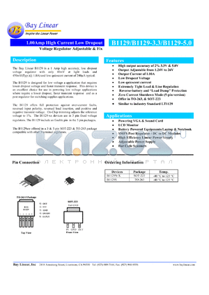 B1129S-ADJ datasheet - Adjustable 1.00A high current low dropout voltage regulator