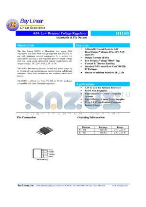 B1150T-ADJ datasheet - Adjustable 4.0A low dropout voltage regulator