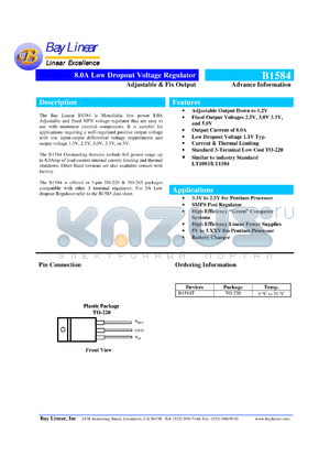 B1584T-2.5 datasheet - 2.5V 8.0A low dropout voltage regulator