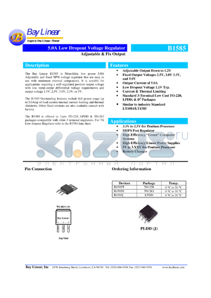 B1585T-3.3 datasheet - 3.3V 5.0A low dropout voltage regulator