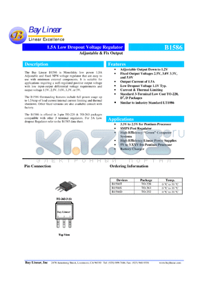 B1586T-2.5 datasheet - 2.5V 1.5A low dropout voltage regulator