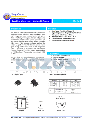 B4041YZ-1.25 datasheet - Precision micro power voltage reference