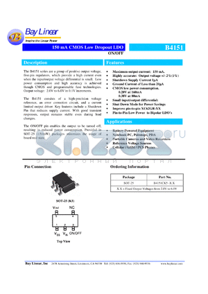 B4151CK5-2.3 datasheet - 2.3V 150mA CMOS low dropout LDO