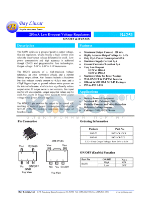 B4251CK5-3.7 datasheet - 3.7V 250mA low dropout regulator
