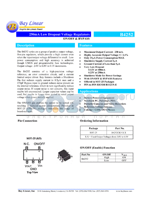 B4252CK5-2.0 datasheet - 2.0V 250mA low dropout voltage regulator