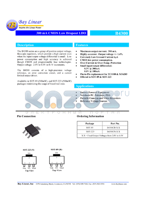 B4300CR-2.0 datasheet - 2.0V 300mA CMOS low dropout LDO