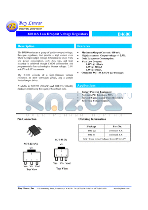 B4600CN-2.7 datasheet - 2.7V 600mA low dropout voltage regulator
