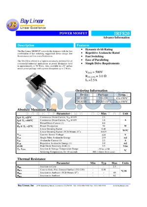 IRL820S datasheet - 2.5A 500V power MOSFET