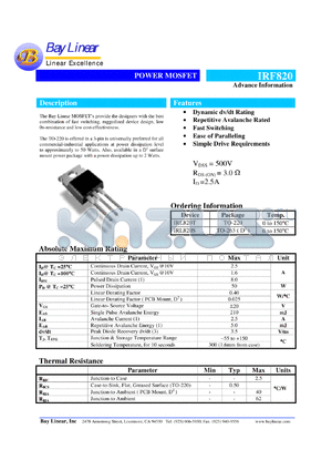 IRL820T datasheet - 2.5A 500V power MOSFET